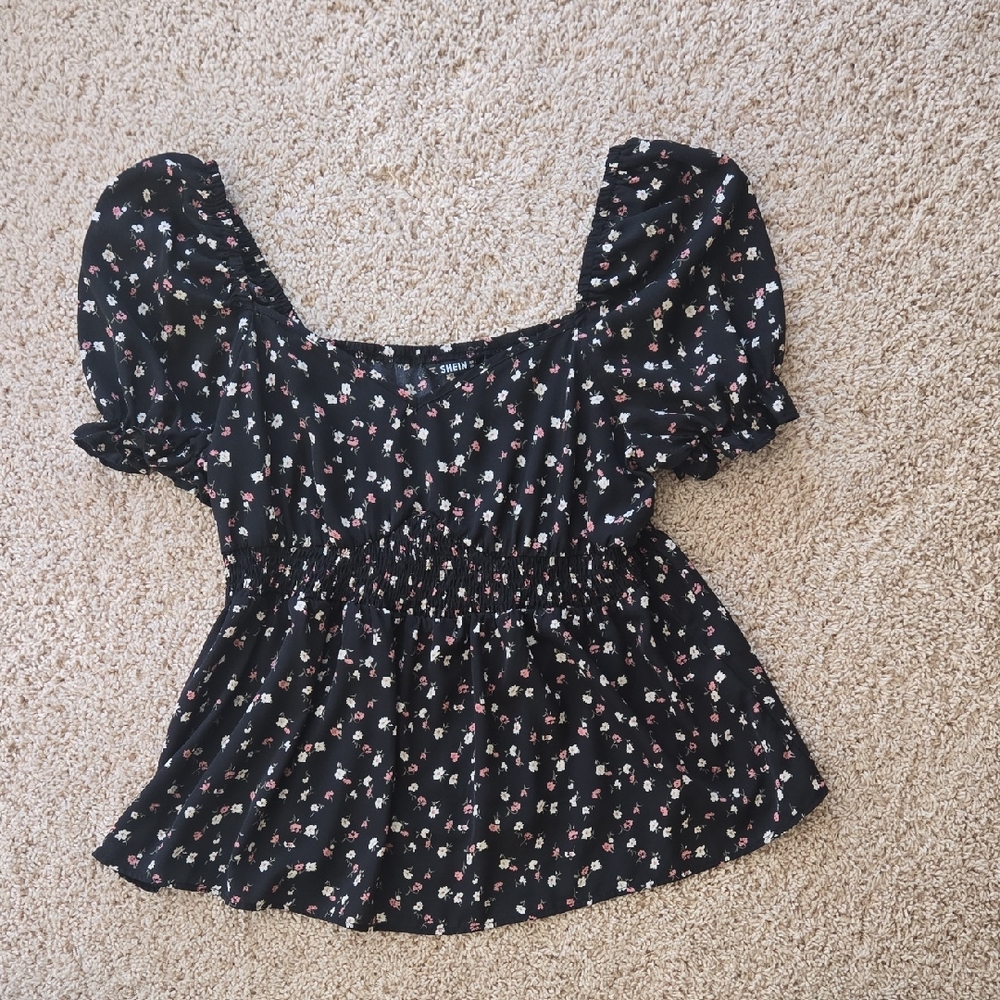 Maternity Black Floral Puff Sleeve Blouse